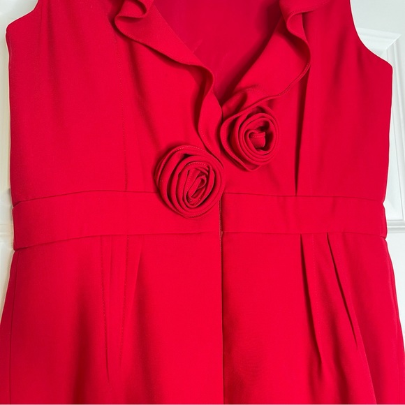 Carmen Marc Valvo Collection Red Ruffle Rosette Sheath Dress - Picture 8 of 11